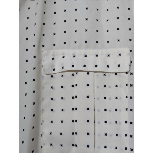 Banana Republic Cream Dot 2 Chest Pocket Epaulet Button Up Blouse Womens Sz XL - Picture 6 of 10